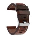 For Garmin Tactix Delta 26mm Sewing Leather Steel Buckle Watch Band(Red Brown)