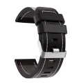 For Garmin Fenix 6X 26mm Sewing Leather Steel Buckle Watch Band(Black)