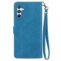 For Samsung Galaxy A34 5G Embossed Flower Zipper Leather Phone Case(Blue)