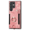 For Samsung Galaxy S22 Ultra 5G Retro Skin-feel Ring Multi-card Wallet Phone Case(Pink)
