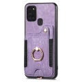 For Samsung Galaxy A21s Retro Skin-feel Ring Multi-card Wallet Phone Case(Purple)