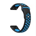 For Garmin Instinct Crossover 22mm Sports Breathable Silicone Watch Band(Black+Blue)
