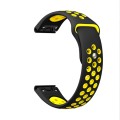 For Garmin Fenix 5 22mm Sports Breathable Silicone Watch Band(Black+Yellow)