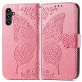 For Samsung Galaxy A24 4G Butterfly Love Flower Embossed Leather Phone Case(Pink)
