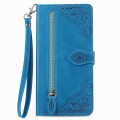 For Samsung Galaxy A24 4G Embossed Flower Zipper Leather Phone Case(Blue)