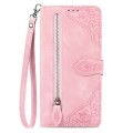 For OnePlus Ace 3 Embossed Flower Zipper Leather Phone Case(Pink)
