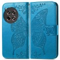 For OnePlus Ace 3 Butterfly Love Flower Embossed Leather Phone Case(Blue)