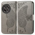 For OnePlus Ace 3 Butterfly Love Flower Embossed Leather Phone Case(Gray)