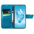For OnePlus 12R Butterfly Love Flower Embossed Leather Phone Case(Blue)
