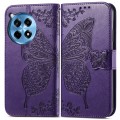 For OnePlus 12R Butterfly Love Flower Embossed Leather Phone Case(Dark Purple)