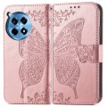 For OnePlus 12R Butterfly Love Flower Embossed Leather Phone Case(Rose Gold)