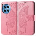 For OnePlus 12R Butterfly Love Flower Embossed Leather Phone Case(Pink)