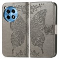 For OnePlus 12R Butterfly Love Flower Embossed Leather Phone Case(Gray)