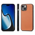 For  iPhone 15 Carbon Fiber Texture Leather Back Phone Case(Brown)