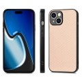 For  iPhone 15 Carbon Fiber Texture Leather Back Phone Case(Khaki)