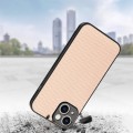 For iPhone 15 Plus Carbon Fiber Texture Leather Back Phone Case(Khaki)