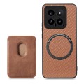 For Xiaomi 14 Carbon Fiber Leather Card Magnetic Phone Case(Brown)