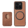 For Xiaomi 14 Pro Carbon Fiber Leather Card Magnetic Phone Case(Brown)