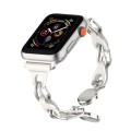 For Apple Watch 2 38mm Hollow Leather Chain Magnetic Buckle Watch Band(White)