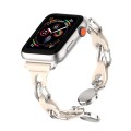 For Apple Watch 42mm Hollow Leather Chain Magnetic Buckle Watch Band(Starlight Color)