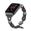 For Apple Watch 3 38mm Hollow Leather Chain Magnetic Buckle Watch Band(Black)