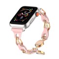 For Apple Watch 4 44mm Hollow Leather Chain Magnetic Buckle Watch Band(Pink)