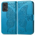 For Motorola Moto G24 Butterfly Love Flower Embossed Leather Phone Case(Blue)