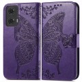 For Motorola Moto G24 Butterfly Love Flower Embossed Leather Phone Case(Dark Purple)