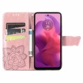 For Motorola Moto G24 Butterfly Love Flower Embossed Leather Phone Case(Rose Pink)