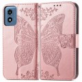 For Motorola Moto G  Play  2024 Butterfly Love Flower Embossed Leather Phone Case(Rose Pink)