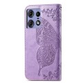 For Motorola Edge 50 Pro Butterfly Love Flower Embossed Leather Phone Case(Light Purple)