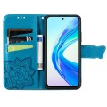For Honor X7b Butterfly Love Flower Embossed Leather Phone Case(Blue)