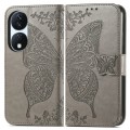 For Honor X7b Butterfly Love Flower Embossed Leather Phone Case(Gray)