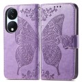 For Honor X7b Butterfly Love Flower Embossed Leather Phone Case(Light Purple)