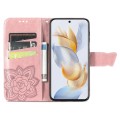 For Honor 90 Butterfly Love Flower Embossed Leather Phone Case(Rose Gold)