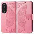 For Honor 90 Butterfly Love Flower Embossed Leather Phone Case(Pink)