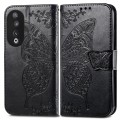 For Honor 90 Butterfly Love Flower Embossed Leather Phone Case(Black)