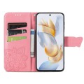 For Honor 100 Butterfly Love Flower Embossed Leather Phone Case(Pink)
