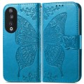 For Honor 100 Pro 5G Butterfly Love Flower Embossed Leather Phone Case(Blue)