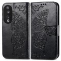 For Honor 100 Pro 5G Butterfly Love Flower Embossed Leather Phone Case(Black)