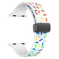 For Apple Watch Ultra 49mm Rainbow Dots Silicone Magnetic Black Buckle Watch Band(White)