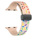 For Apple Watch Ultra 49mm Rainbow Dots Silicone Magnetic Black Buckle Watch Band(Pink)