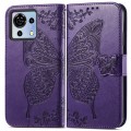 For ZTE Blade V50 Vita Butterfly Love Flower Embossed Leather Phone Case(Dark Purple)