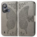 For ZTE Blade L220 Butterfly Love Flower Embossed Leather Phone Case(Gray)