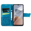 For ZTE  Blade A54 Butterfly Love Flower Embossed Leather Phone Case(Blue)