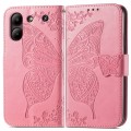 For ZTE  Blade A54 Butterfly Love Flower Embossed Leather Phone Case(Pink)