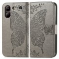 For ZTE  Blade A54 Butterfly Love Flower Embossed Leather Phone Case(Gray)