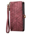 For Samsung Galaxy S23 5G Geometric Zipper Wallet Side Buckle Leather Phone Case(Red)