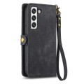 For Samsung Galaxy S21 FE Geometric Zipper Wallet Side Buckle Leather Phone Case(Black)