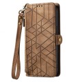For Samsung Galaxy S20+ Geometric Zipper Wallet Side Buckle Leather Phone Case(Brown)